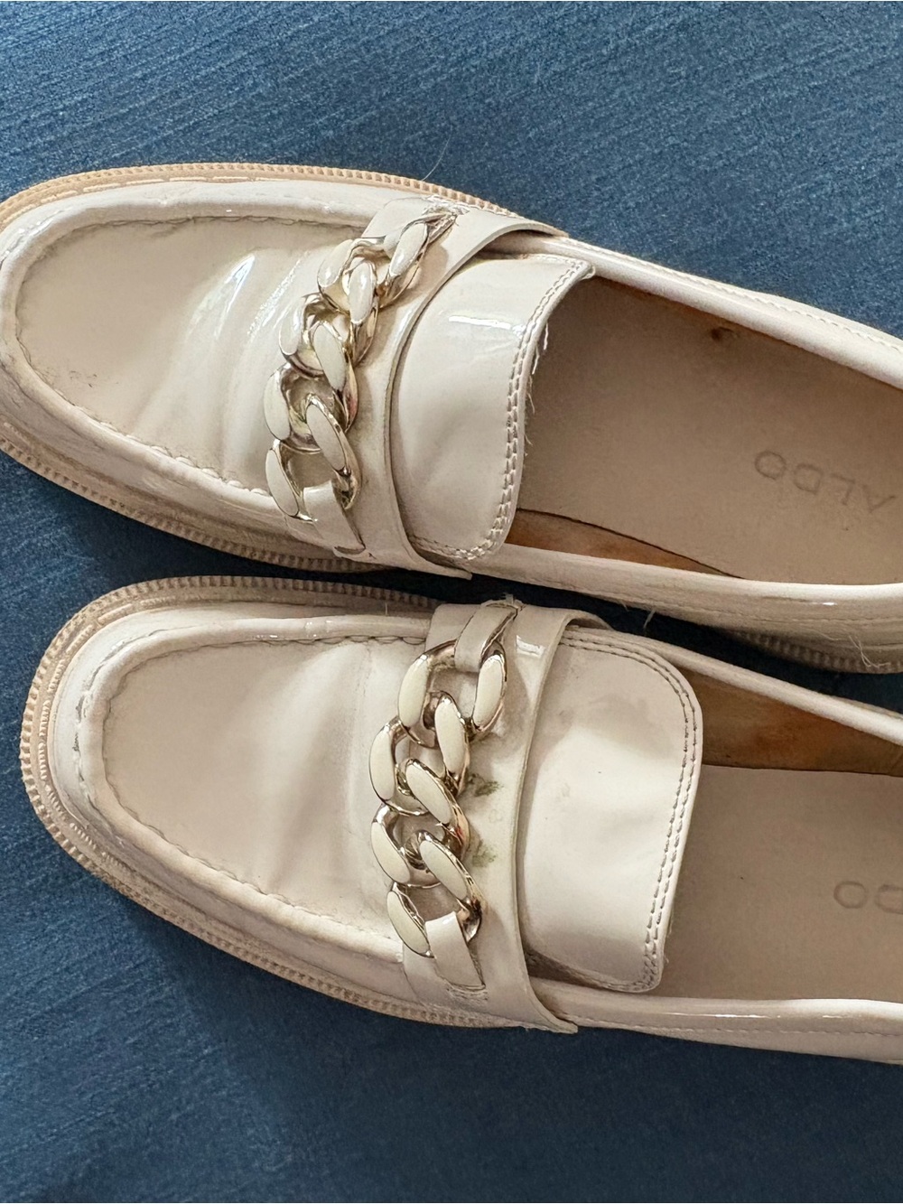 ALDO Cream Patent Chain-Trim Loafers